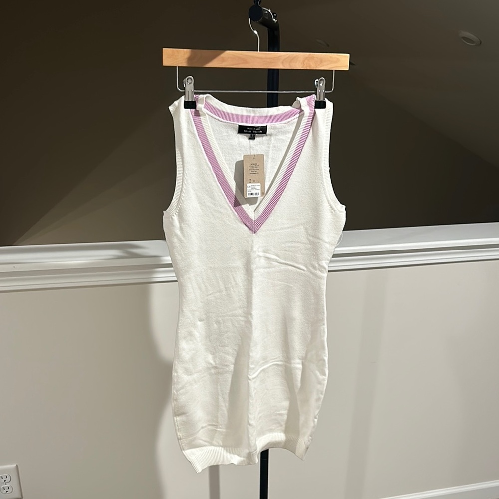 White and Purple V-Neck Women's mini dress